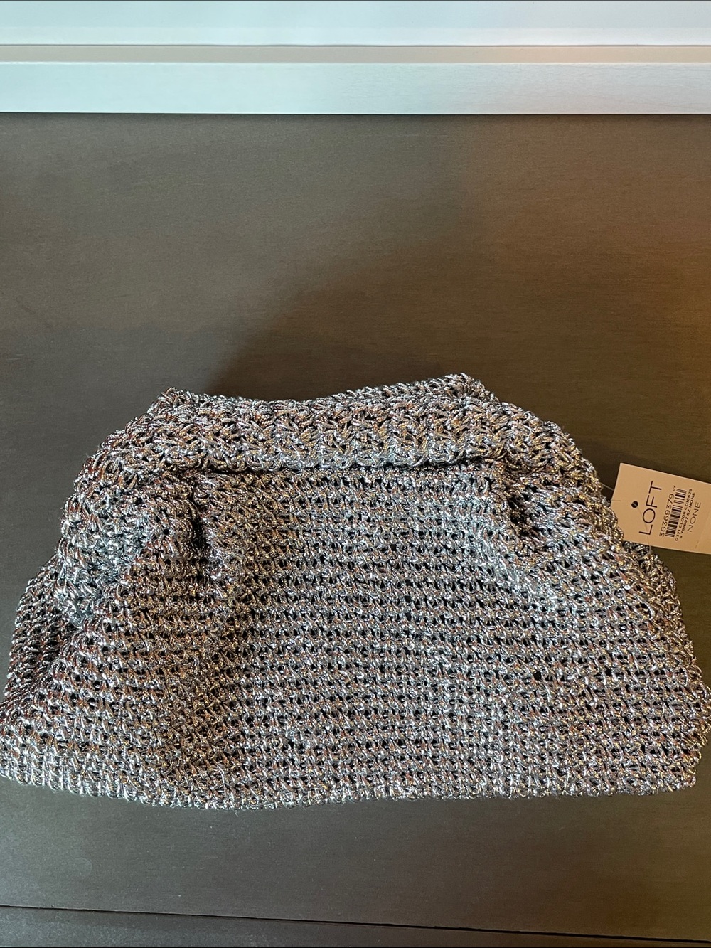 NWT LOFT Silver Metallic Crochet Frame Clutch
